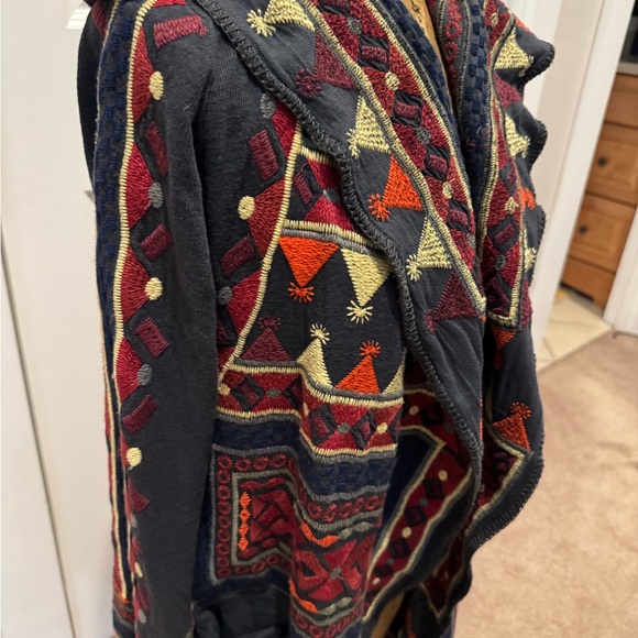 Biya Johnny Was Navy Multicolored Embroidered Duster. Size Small. - Picture 2 of 10